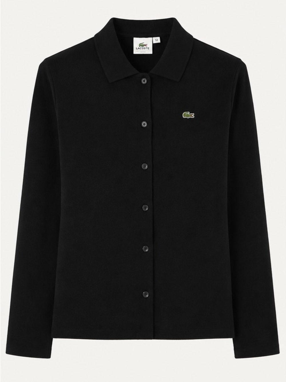 Lacoste Black Cotton Button Front Polo Top Size 12